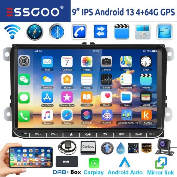 GARNAVI 9" Android 14 4G+64G Wireless Carplay Car Stereo GPS NAVI WIFI RDS FM BT EQ for VW Golf 5 6 Passat Polo Touran Tiguan Caddy EOS - Image 9