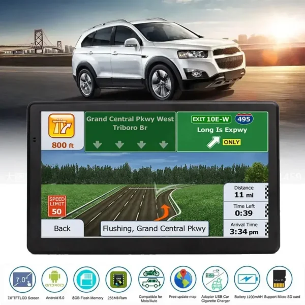 7 Inch HD Car GPS Navigation FM Transmitter Navigation System Touch Screen Portable Navigator Australia North America Europe Map - Image 4