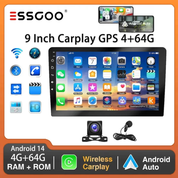 GARNAVI 9Inch 2 DIN Car Stereo Radio Wirless Carplay Android Auto Car Stereo Bluetooth 64G GPS Navigation RDS WiFi USB FM DAB+CAM - Image 8