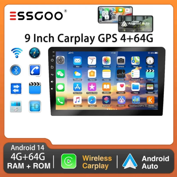GARNAVI 9Inch 2 DIN Car Stereo Radio Wirless Carplay Android Auto Car Stereo Bluetooth 64G GPS Navigation RDS WiFi USB FM DAB+CAM - Image 11