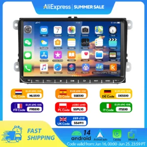 GARNAVI 9" Android 14 4G+64G Wireless Carplay Car Stereo GPS NAVI WIFI RDS FM BT EQ for VW Golf 5 6 Passat Polo Touran Tiguan Caddy EOS