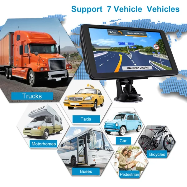 GARNAVI Car GPS Navigation Voice Prompts EU AU US Map 7Inch HD TFT Touch Screen Truck GPS Navigator 256MB+8G Auto Satellite 2025 - Image 4
