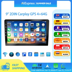 GARNAVI 9Inch 2 DIN Car Stereo Radio Wirless Carplay Android Auto Car Stereo Bluetooth 64G GPS Navigation RDS WiFi USB FM DAB+CAM