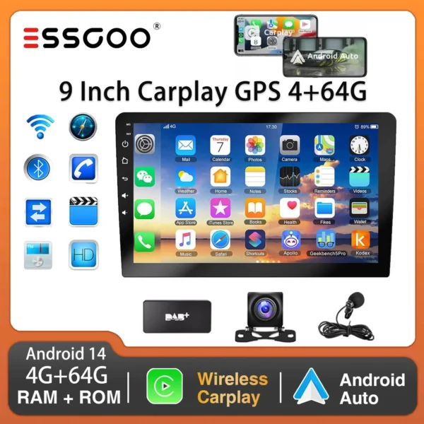 GARNAVI 9Inch 2 DIN Car Stereo Radio Wirless Carplay Android Auto Car Stereo Bluetooth 64G GPS Navigation RDS WiFi USB FM DAB+CAM - Image 9