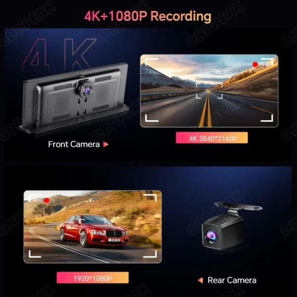 GARNAVI 11.3 inch Car DVR 4K Dash Cam Dual Lens Wireless Carplay & Android Auto Video Recorder Monitor GPS Navigation 5G Wifi FM AUX - Image 3