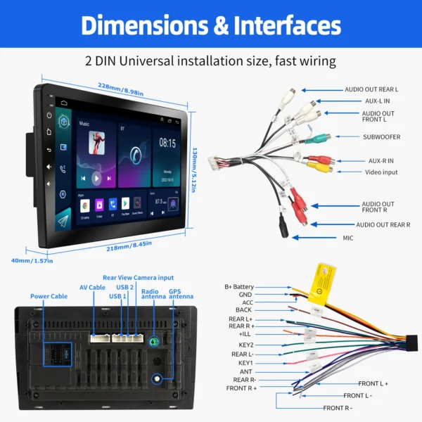 GARNAVI 9Inch 2 DIN Car Stereo Radio Wirless Carplay Android Auto Car Stereo Bluetooth 64G GPS Navigation RDS WiFi USB FM DAB+CAM - Image 6