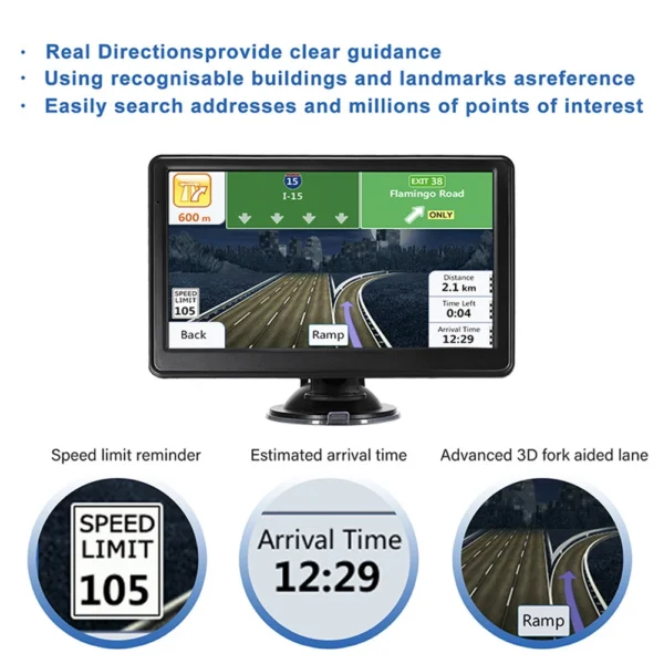 GARNAVI 7 Inch Car GPS Navigation FM Transmitter HD TFT Touch Screen HD GPS Device EU AU US Map Vehicle GPS Navigator 256MB+8G - Image 5