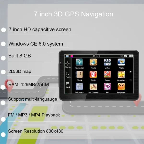 GARNAVI 7 inch truck GPS navigation 256M 8GB wince 6.0 navigator MTK GPS Navigation FM Free Offline Europe North America Map - Image 2