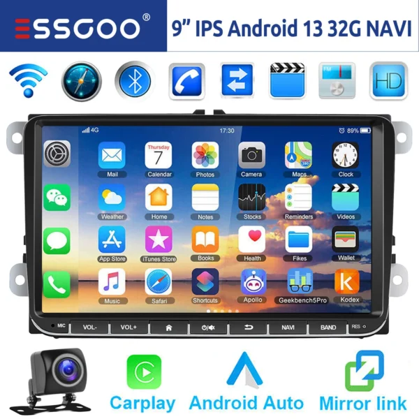 GARNAVI 9" Android 14 4G+64G Wireless Carplay Car Stereo GPS NAVI WIFI RDS FM BT EQ for VW Golf 5 6 Passat Polo Touran Tiguan Caddy EOS - Image 8