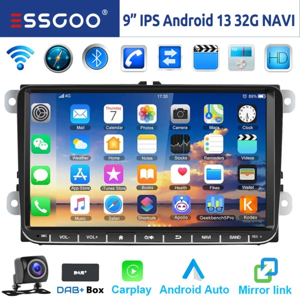 GARNAVI 9" Android 14 4G+64G Wireless Carplay Car Stereo GPS NAVI WIFI RDS FM BT EQ for VW Golf 5 6 Passat Polo Touran Tiguan Caddy EOS - Image 11